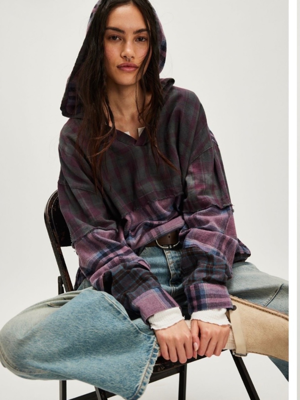 FP x One Teaspoon Split Flannel Hooded Top